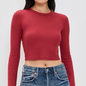 Cotton Citizen Burgundy Long Sleeve Crop Top